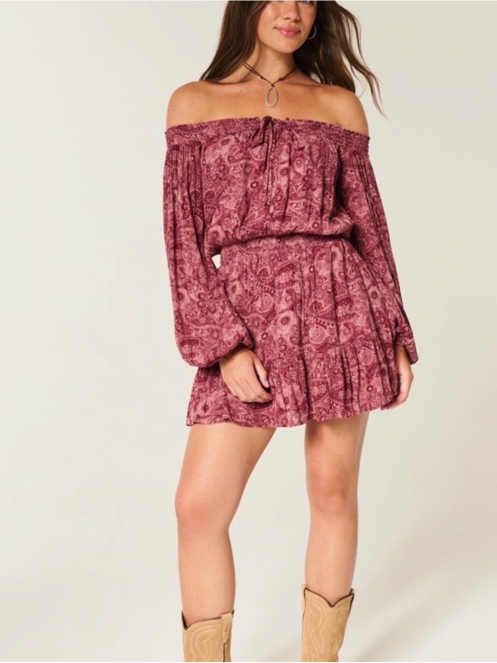 Hollister Rose-Pink Paisley Peasant Dress